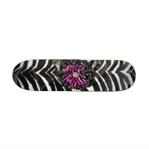 Pink Flower on Zebra Custom Skateboard