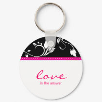 PInk Flower Swirls key chain Love is the answer keychains