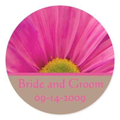 Pink Flower Wedding Envelope Seal Round Stickers