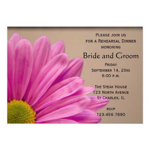 Pink Flower Wedding Rehearsal Dinner Invitation