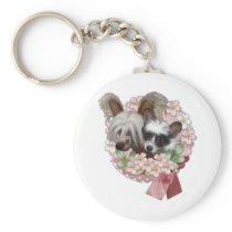 Pink Flower Wreath -Chinese Crested Jasper Tickles Keychain