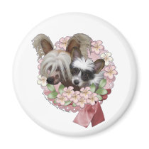 Pink Flower Wreath -Chinese Crested Jasper Tickles Refrigerator Magnets