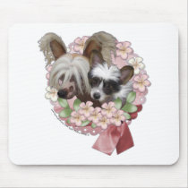 Pink Flower Wreath -Chinese Crested Jasper Tickles Mousepads