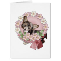 Pink Flower Wreath - Chinese Crested - Sheeba Greeting Card