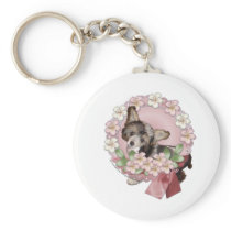 Pink Flower Wreath - Chinese Crested - Sheeba Keychains
