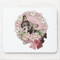 Pink Flower Wreath - Chinese Crested - Sheeba Mouse Pad