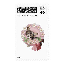 Pink Flower Wreath - Chinese Crested - Sheeba Postage Stamps