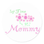Pink Flowers 1st Time Mommy tshirts and Gifts stickers
