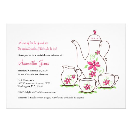 Pink Flowers, 5x7 Tea Party Invitations