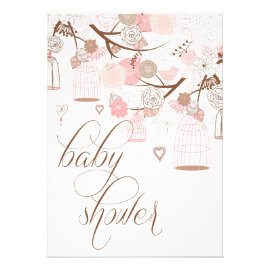 Pink Flowers and Birdcages Baby Shower Invitations