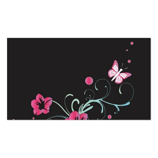 Pink flowers and butterflies Profile Card Business Card Template (back side)