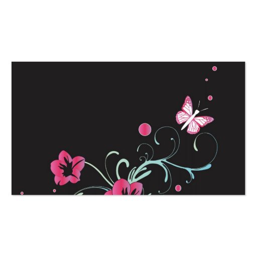 Pink flowers and butterflies Profile Card Business Card Template (front side)