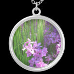 Pink Flowers and Grass Necklace