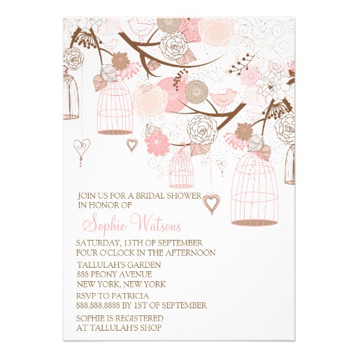 Pink Flowers & Birdcages Bridal Shower Invitations