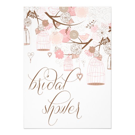 Pink Flowers & Birdcages Bridal Shower Invitations