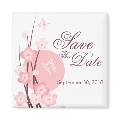 Pink Flowers Butterfly Save the Date Announcement Refrigerator Magnets by Ruxique