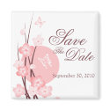 Pink Flowers Butterfly Save the Date Announcement magnets by Ruxique Pink Flowers Butterfly Save the Date Announcement magnets