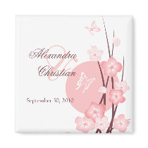 Pink Flowers Butterfly Save the Date Announcement Fridge Magnet