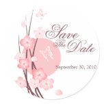 Pink Flowers Butterfly Save The Date Announcement Round Stickers