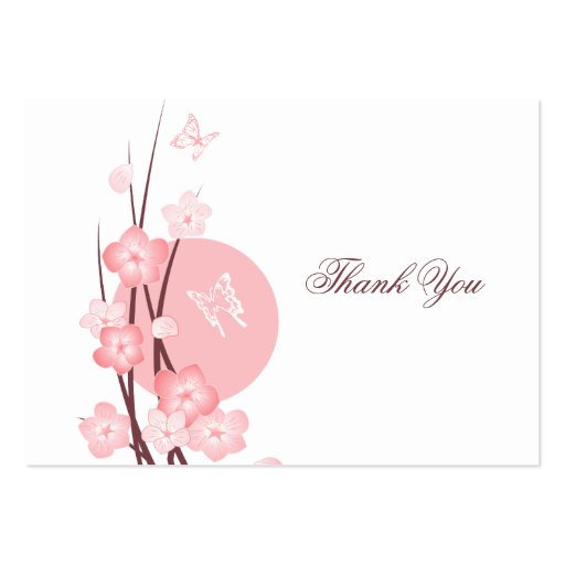 Pink Flowers Butterfly Thank You Card Business Cards (front side)