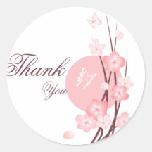 Pink Flowers Butterfly Thank You Round Sticker