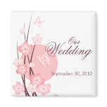 Pink Flowers Butterfly Wedding Announcement Refrigerator Magnets