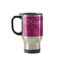 Pink flowers checkerboard mom travel mug
