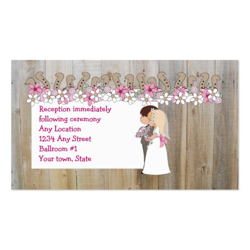 Pink Flowers Country Western Reception Cards Business Card Templates (back side)