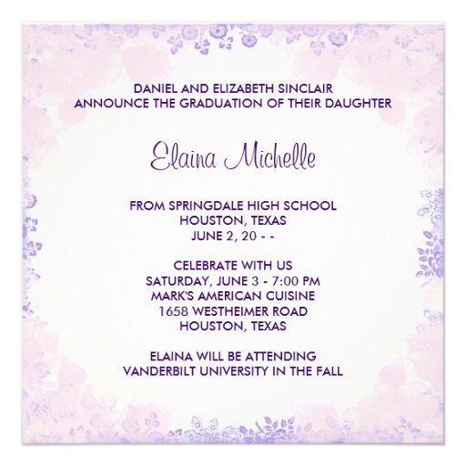 Pink Flowers Girls Photo Graduation Invite