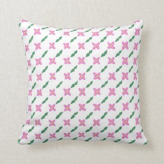 Pink Flowers Green Leaves Pattern Pillow