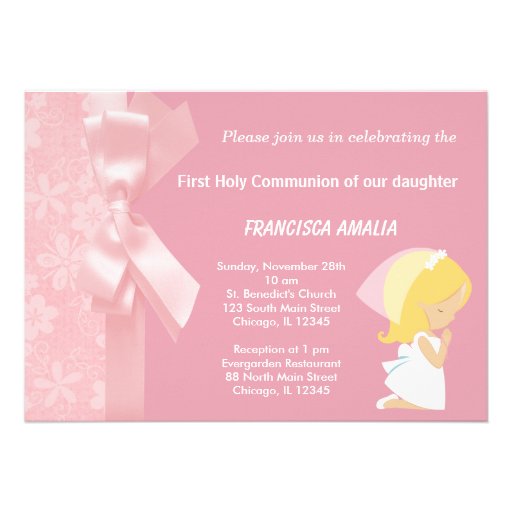 Pink Flowers Holly Communion Personalized Invites
