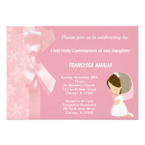 Pink Flowers Holy Communion invitations