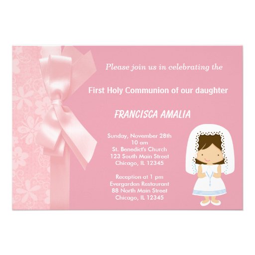 Pink Flowers Holy Communion Custom Announcements (front side)