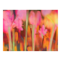 Pink Flowers in Golden Orange Poster