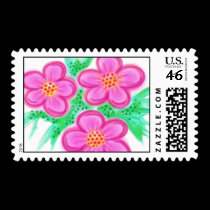 Pink Flowers & Leaves postage