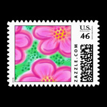 Pink Flowers & Leaves postage