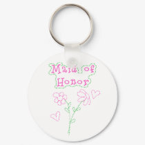 Pink Flowers Maid of Honor keychains