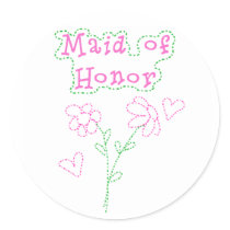 Pink Flowers Maid of Honor stickers