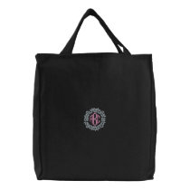 Pink Flowers Monogram Initials Tote Bag