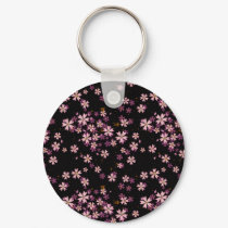 Pink Flowers on Black keychains by pixelholic Pink Flowers on Black keychains