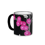Pink flowers on Black Mug