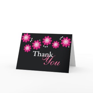 Pink Flowers On Black Thank You Cards card