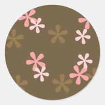Pink Flowers on Chocolate Round Sticker