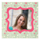 Pink flowers photo graduation party announcement