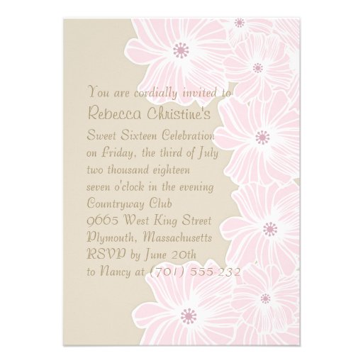 Pink flowers Sweet 16 Party Invite