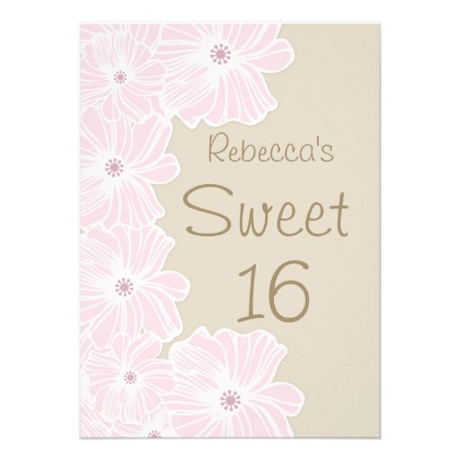 Pink flowers Sweet 16 Party Invite