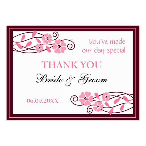 Pink Flowers Thank You Wedding Favor Gift Tags Business Cards (front side)