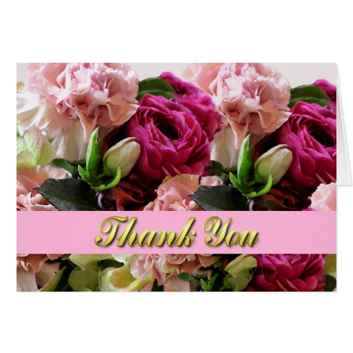 Pink Flowers Wedding Thank You Note Card Zazzle