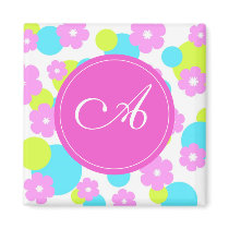 Pink flowers with "A" monogram magnets