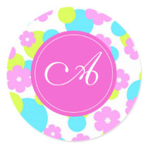 Pink flowers with "A" monogram stickers